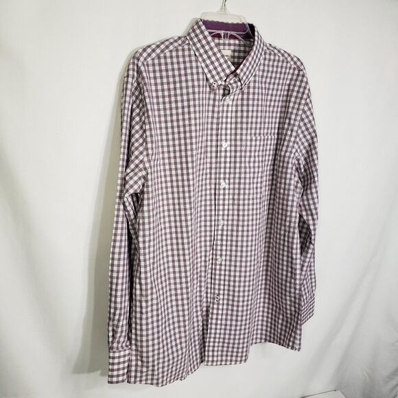 Samuel Windsor Mens Shirt Large Wine Plaid Cotton Button Up Long Sleeve Pocket - Picture 4 of 10